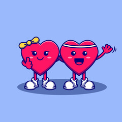 Cute heart couple character mascot. Isolated heart vector. Flat cartoon style. Valentine theme vector illustration.