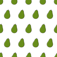 Fresh Avocado Seamless Pattern On A White Background. Avocado Fruit Vector Illustration