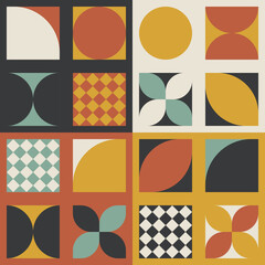 Tiles with geometric colored elements. Vector and retro style.