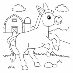 Fototapeta na wymiar Donkey Coloring Page for Kids