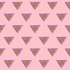 Geometric seamless pattern. Abstract colorful shapes on pink background. 