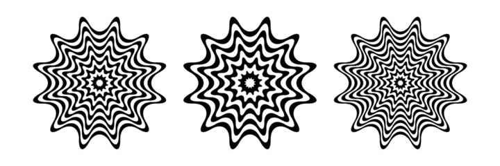 Abstract op art wavy lines circle design elements.