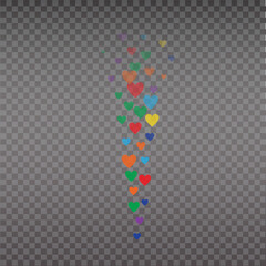 Live like, flying color hearts for stream. Live video and flying likes. Social media elements falling.