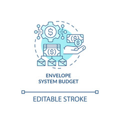 Envelope system budget turquoise concept icon. Budgeting approach abstract idea thin line illustration. Isolated outline drawing. Editable stroke. Roboto-Medium, Myriad Pro-Bold fonts used
