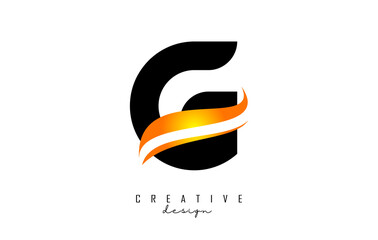 G letter Logo with gradient orange swoosh. Letter G with abstract geometric elements. Creative Vector Illustration with letter.