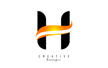 H letter Logo with gradient orange swoosh. Letter H with abstract geometric elements. Creative Vector Illustration with letter.
