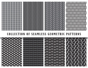 Vector seamless geometric pattern background set, collection. In black, grey, white colors. Abstract endless repeating texture for mask, duvet cover, t-shirt, phone case, wallpaper, carpet