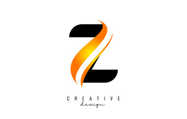 Z letter Logo with gradient orange swoosh. Letter Z with abstract geometric elements. Creative Vector Illustration with letter.