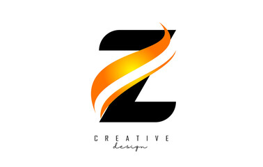 Obraz premium Z letter Logo with gradient orange swoosh. Letter Z with abstract geometric elements. Creative Vector Illustration with letter.