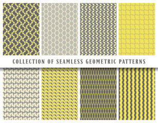 Vector seamless geometric pattern background, collection. Colored abstract endless repeating texture for mask, duvet cover, t-shirt, phone case, wallpaper, carpet...