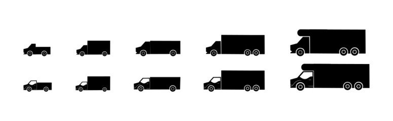 Logistics delivery box truck silhouette vector including van truck cargo double wheel cargo vehicle for transportation of any kinds of heavy loads set etc.