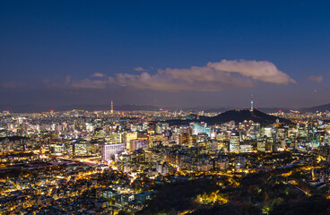 View of Seoul city at night, South Korea.