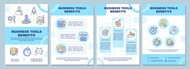 Business tools benefits brochure template. Improve efficiency. Booklet print design with linear icons. Vector layouts for presentation, annual reports, ads. Arial-Black, Myriad Pro-Regular fonts used