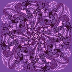 Colorful ornament. Circular ornament. Vector illustration. Illustration in doodle style. Poster for interior decor. Festive texture for printing on textiles and printing.