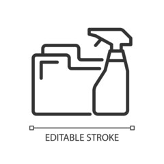 Fototapeta premium Data cleaning linear pixel perfect icon. Data mining technique. Thin line customizable illustration. Contour symbol. Vector isolated outline drawing. Editable stroke. Arial font used