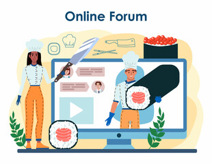 Obraz premium Sushi chef online service or platform. Restaurant chef cooking