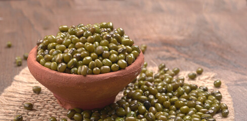 Green Mung Beans Also Know as Mung Dal, Vigna Radiata, Green Beans or Moong Dal isolated on White Background
