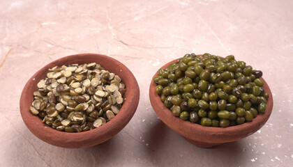 Green Mung Beans Also Know as Mung Dal, Vigna Radiata, Green Beans or Moong Dal isolated on White Background
