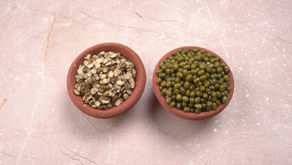 Green Mung Beans Also Know as Mung Dal, Vigna Radiata, Green Beans or Moong Dal isolated on White Background
