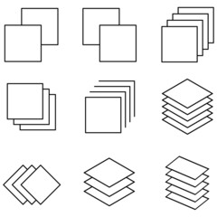 Set of line icons related to overlapping sheets of paper.