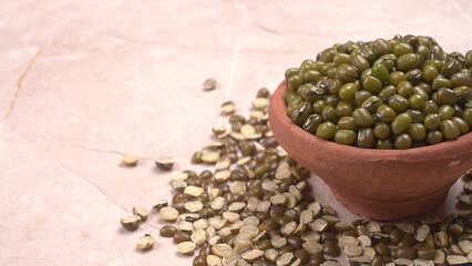 Green Mung Beans Also Know as Mung Dal, Vigna Radiata, Green Beans or Moong Dal isolated on White Background