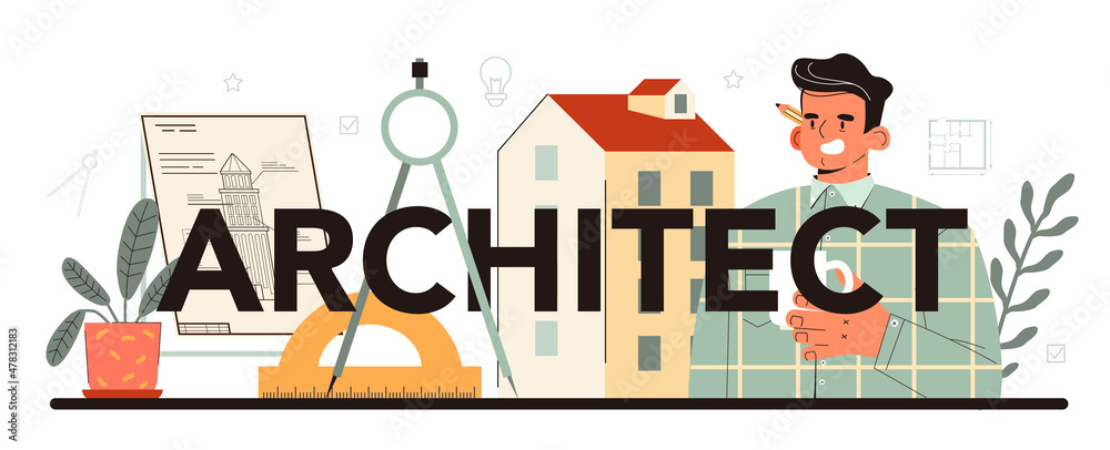 Wall mural architect typographic header. idea of architectural project and construction