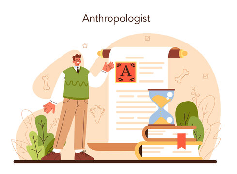Anthropologist concept. Scientist studying a homo sapiens and ancient