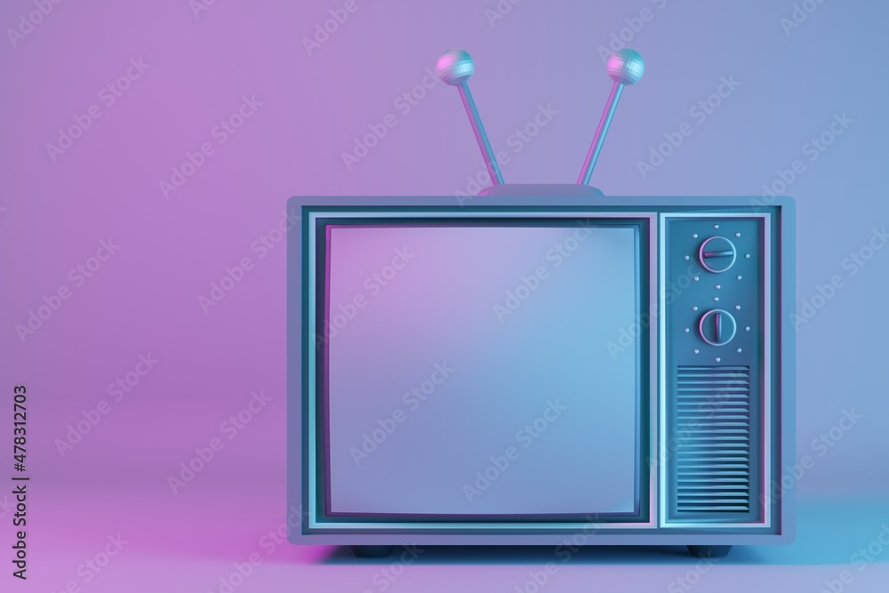 Poster beautiful 3d retro old television on night background, vintage analog tv with copy space. 3d render 
