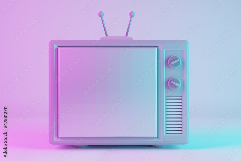 Aufkleber beautiful 3d retro old television on pink background, vintage analog tv with copy space. 3d render i