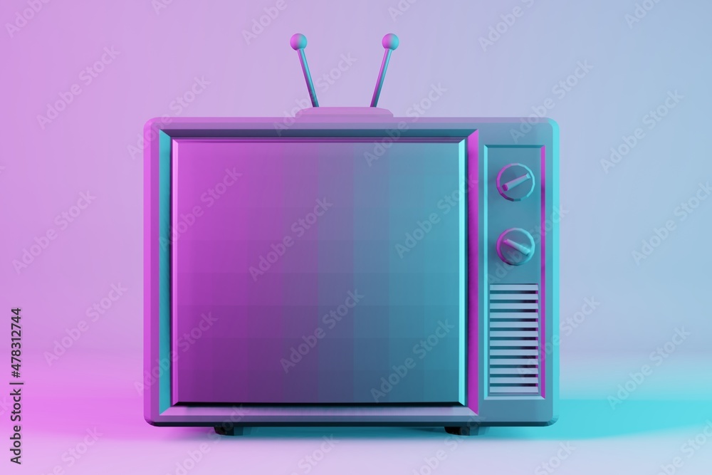 Poster beautiful 3d retro old television on pink background, vintage analog tv with copy space. 3d render i