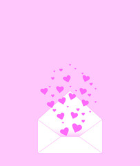 open paper envelope. hearts fly out of the envelope. happy valentines day. vector illustration, eps 10.