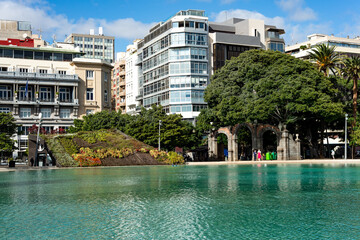 beautiful view of Santa Cruz de Tenerife with his artificial lake. Canary Islands.