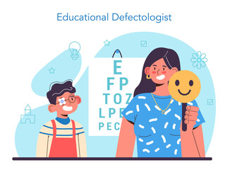 Defectologist concept. Psychologist or educator working with special