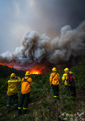 fire over the mountains firefighters fight it.