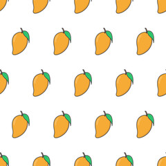 Mango Fruit Seamless Pattern On A White Background. Fresh Mango Theme Vector Illustration