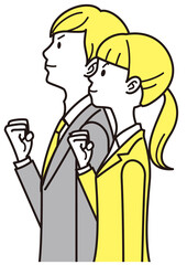 男女　スーツ　横顔　2色　ガッツポーズ