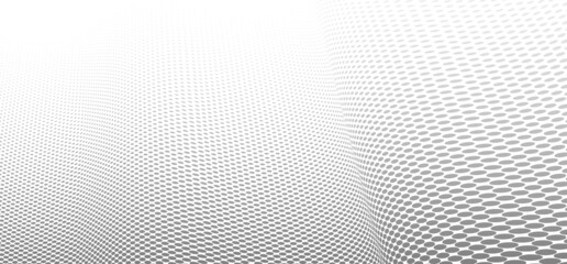 Fototapeta na wymiar Grey dots in 3D perspective vector abstract background, dotted pattern cool design, wave stream of science technology or business blank template for ads.