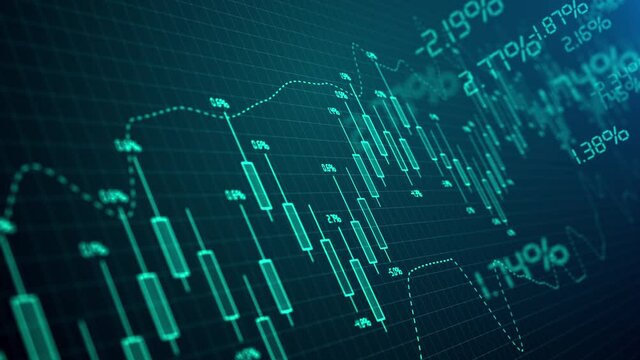 Stock market exchange and forex candles chart background. Investment indexes and currency stats data. Finance and trade concept. Bitcoin and cryptocurrency trading