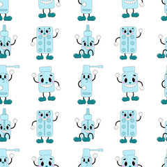 Seamless pattern with cute medicines in cartoon style. Traditional