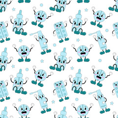 Seamless pattern with cute medicines in cartoon style. Traditional