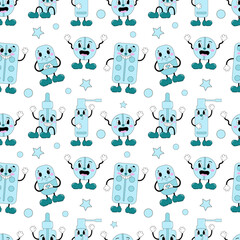 Seamless pattern with cute medicines in cartoon style. Traditional