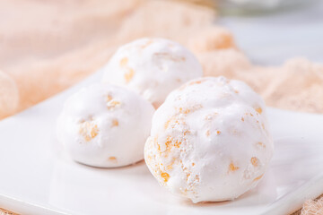 Traditional portuguese sweets beijinhos, regional sweet from Pombal, Portugal