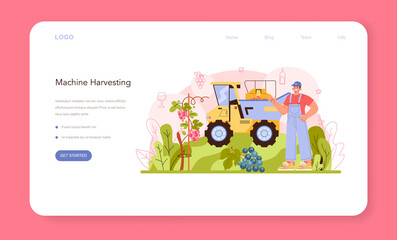 Wine production web banner or landing page. Grape selection, cultivation