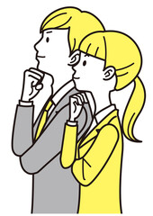 男女　スーツ　横顔　2色　腕組み