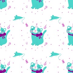 seamless pattern with kitten for birthday 