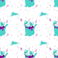 Naklejka premium seamless pattern with kitten for birthday 