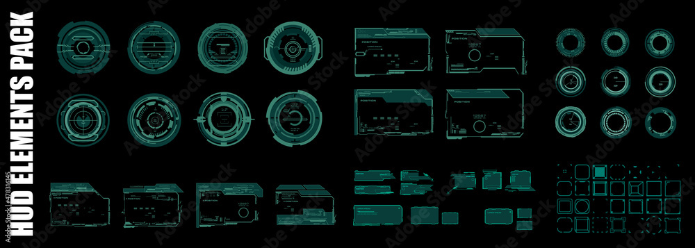 Poster big set for modern user interface hud. set of frames, scopes, targets and navigation elements. autom