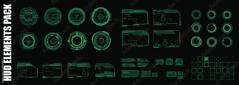 Poster big set for modern user interface hud. set of frames, scopes, targets and navigation elements. autom