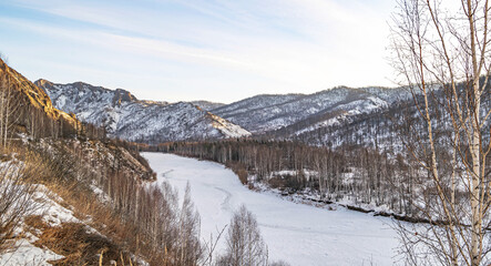 winter landscape with snow covered mountains
