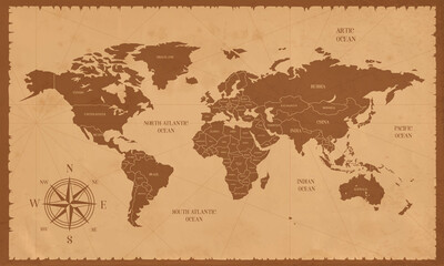 Naklejka na ściany i meble Old world map in vintage style. Political vintage world map. Vector stock